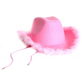 Pink cowgirl hat with fluff trim BUY